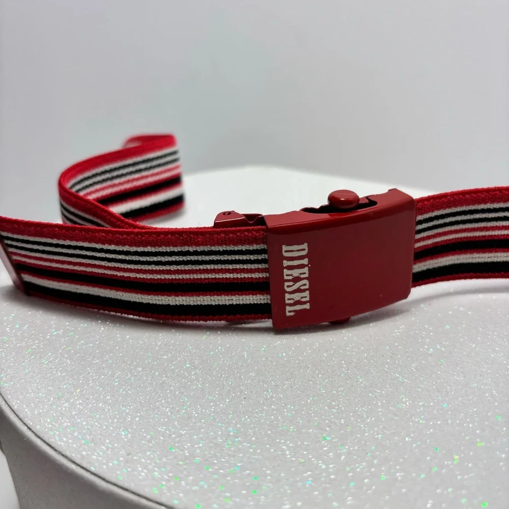 Diesel‎ Vintage stripe elastic multicolor red,black,white belt,size 36